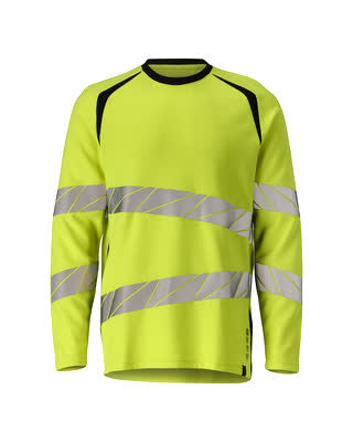 T-Shirt, Langarm, moderne Passform – hi-vis gelb/schwarzblau