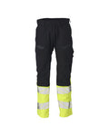 Hose mit Knietaschen, Stretch-Einsätze – schwarzblau/hi-vis gelb