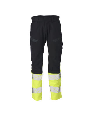 Hose mit Knietaschen, Stretch-Einsätze – schwarzblau/hi-vis gelb