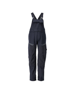 Latzhose, Knietaschen, Stretch-Einsätze – schwarzblau/hi-vis gelb