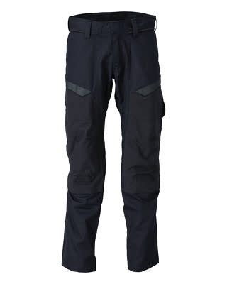 Hose mit Knietaschen, Stretch-Einsätze – schwarzblau/hi-vis gelb