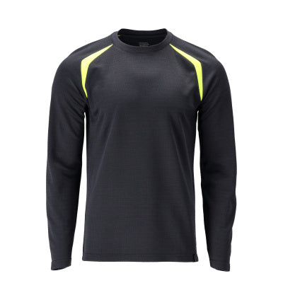 T-Shirt, Langarm, moderne Passform – schwarzblau/hi-vis gelb