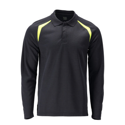 Polo-Shirt, Langarm – schwarzblau/hi-vis gelb