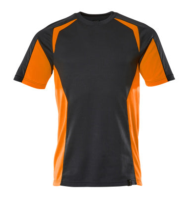 T-Shirt, moderne Passform – schwarzblau/hi-vis orange