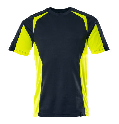 T-Shirt, moderne Passform – schwarzblau/hi-vis gelb