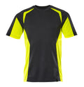 T-Shirt, moderne Passform – schwarz/hi-vis gelb