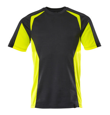 T-Shirt, moderne Passform – schwarz/hi-vis gelb