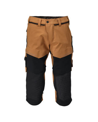 Dreiviertel-Hose, Knietaschen, Stretch – nussbraun/schwarz
