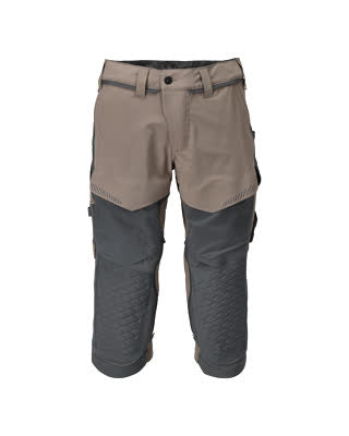Dreiviertel-Hose, Knietaschen, Stretch – dunkles sandbeige/anthrazitgrau