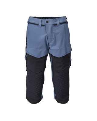 Dreiviertel-Hose, Knietaschen, Stretch – steinblau/schwarzblau