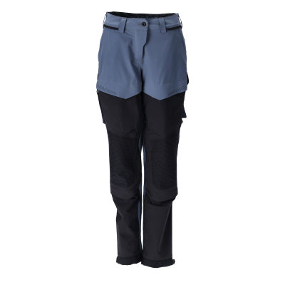 Hose mit Knietaschen, Damen – steinblau/schwarzblau