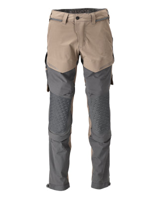 Hose, Knietaschen, Stretch, leicht – dunkles sandbeige/anthrazitgrau