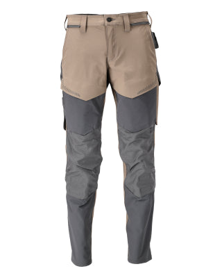 Hose mit Knietaschen, ULTIMATE STRETCH – dunkles sandbeige/anthrazitgrau