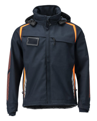 Softshelljacke mit Kapuze – schwarzblau/hi-vis orange