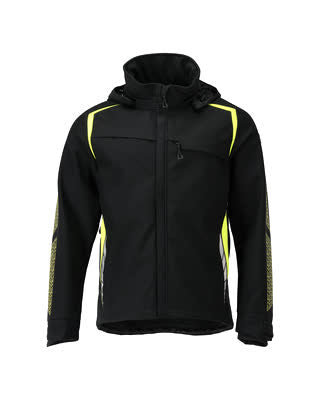 Softshelljacke mit Kapuze – schwarz/hi-vis gelb