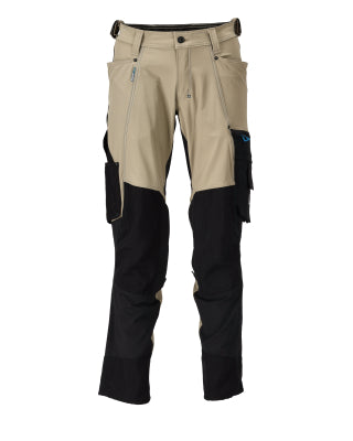 Hose mit Knietaschen, Stretch, leicht – hellkhaki/schwarz