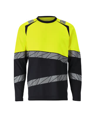 T-Shirt, Langarm, moderne Passform – schwarz/hi-vis gelb