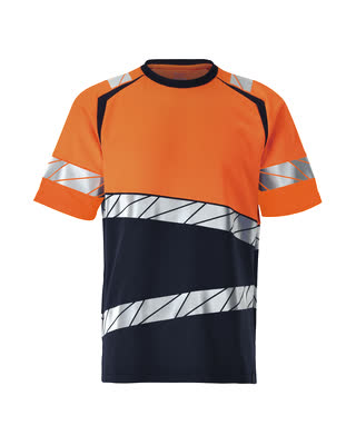 T-Shirt, moderne Passform – schwarzblau/hi-vis orange
