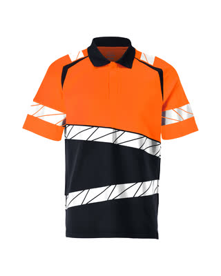 Polo-Shirt, moderne Passform – schwarzblau/hi-vis orange
