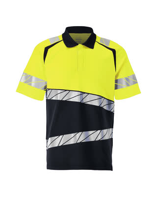 Polo-Shirt, moderne Passform – schwarzblau/hi-vis gelb