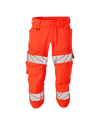 Dreiviertel-Hose, Knietaschen, Stretch – hi-vis rot