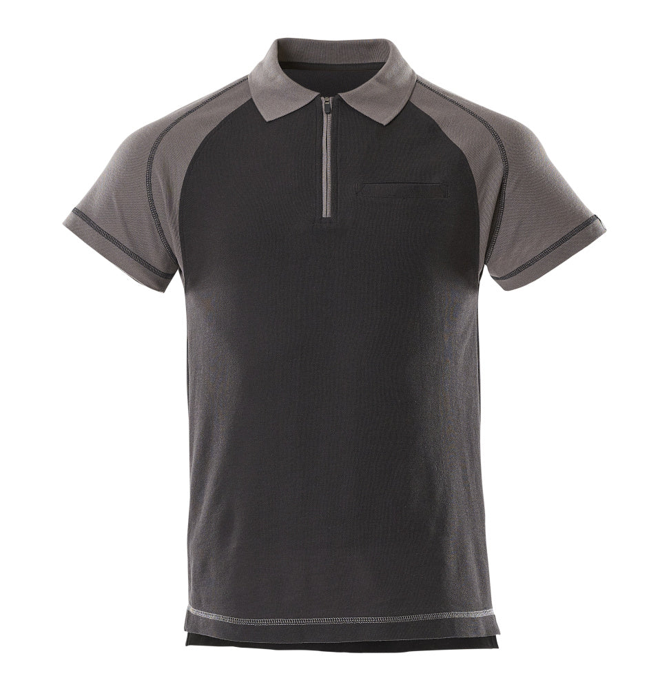 Polo-Shirt mit Brusttasche, Premium, klassische Passform – schwarz/anthrazit