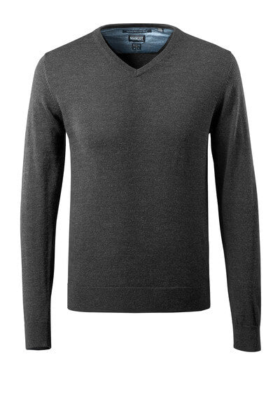 Strickpullover V-Ausschnitt, Merinowolle – dunkelanthtazit/hellgrau-meliert