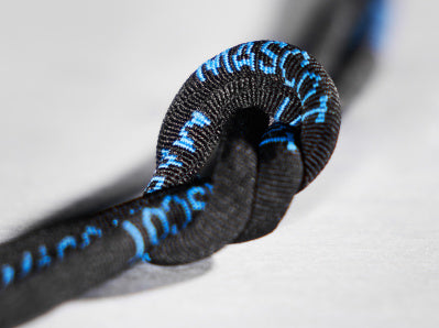 Schnürsenkel mit Logo – schwarz/kornblau
